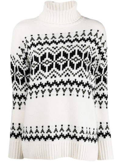 Shop Barbour Fair Isle-knit Roll-neck Jumper In White