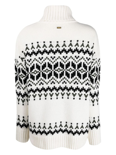 Shop Barbour Fair Isle-knit Roll-neck Jumper In White