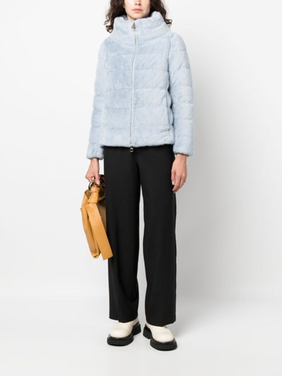 Herno Faux-fur Padded Jacket In Blue
