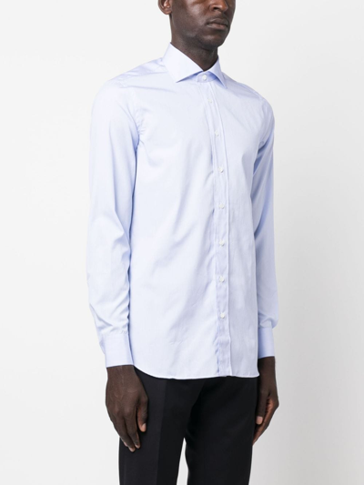 Shop Lardini Stripe-pattern Cotton Shirt In Blue