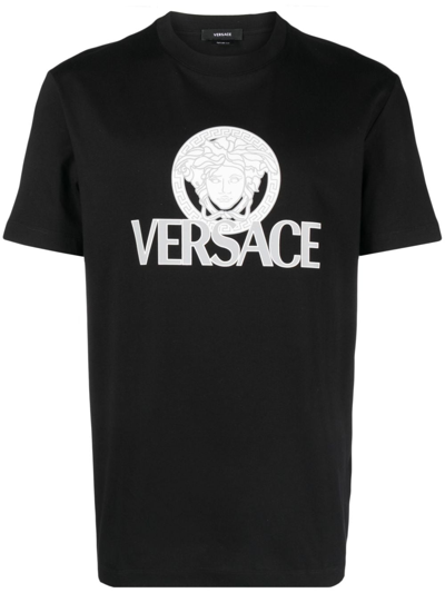 Shop Versace Medusa-print Cotton T-shirt In Black