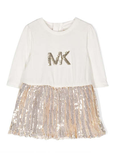 Shop Michael Kors Sequin-embellished Logo Dress In Gold