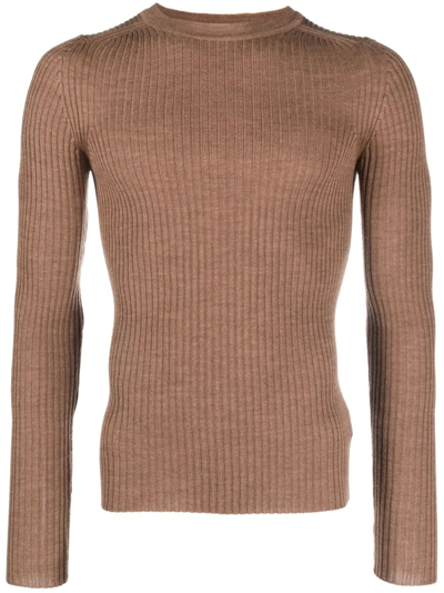 Shop There Was One Ribbed-knit Wool Jumper In Brown