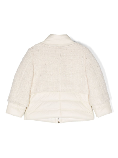 Shop Balmain Tweed-panel Puffer Jacket In Neutrals