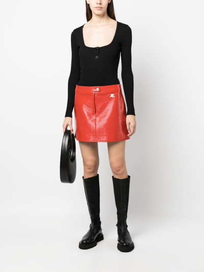 Courrèges Logo-embroidered Long-sleeve Henley Bodysuit In Black
