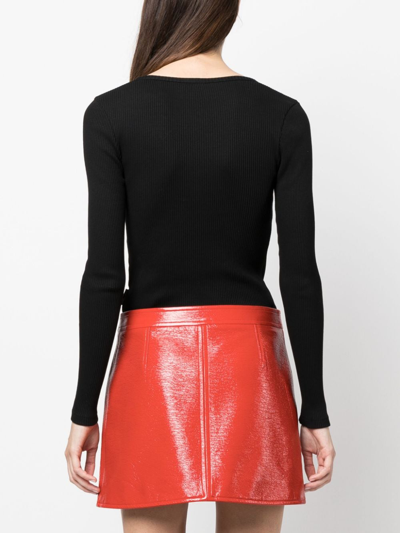 Courrèges Logo-embroidered Long-sleeve Henley Bodysuit In Black