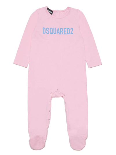 Shop Dsquared2 Logo-print Crew-neck Babygrow In Pink