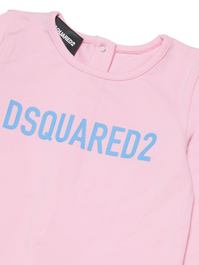 Shop Dsquared2 Logo-print Crew-neck Babygrow In Pink