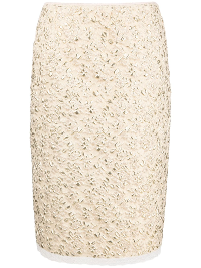 Shop N°21 Brocade-effect Lace-trim Midi Skirt In Gold