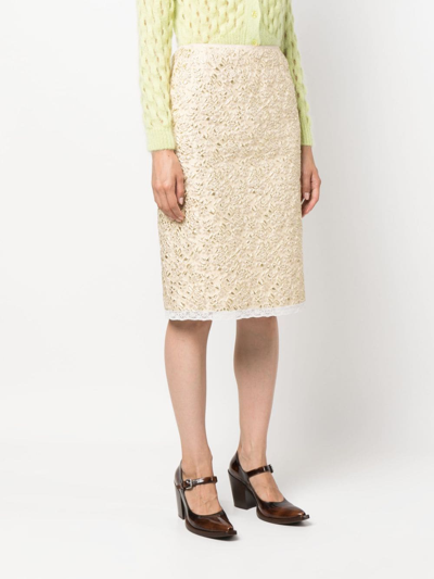 Shop N°21 Brocade-effect Lace-trim Midi Skirt In Gold