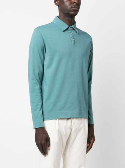 Shop Massimo Alba Long-sleeved Cotton Polo Shirt In Blue