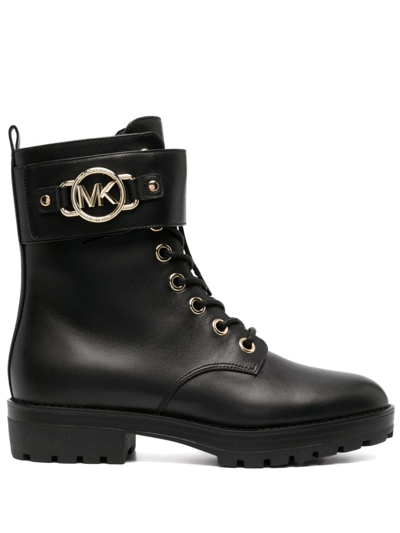 Shop Michael Michael Kors Rory Lace-up Leather Boots In Black