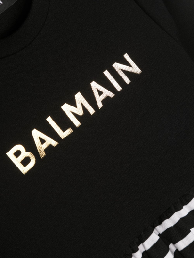 Shop Balmain Logo-lettering Long-sleeve Dress In Black