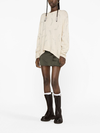 Zadig & Voltaire Markus Rhinestone Wings Cashmere Crewneck Sweater In Neutrals