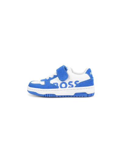 Shop Bosswear Logo-embossed Leather Sneakers In Blue