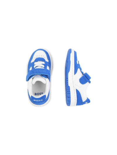 Shop Bosswear Logo-embossed Leather Sneakers In Blue