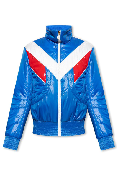 Shop Balmain Contrasting Effect Puffer Jacket In Blue