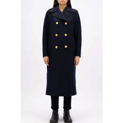 Shop Harris Wharf London Military Coat Gold Buttons In Navy Blue