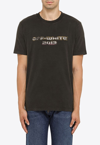 Shop Off-white Digit Bacchus Washed-out T-shirt In Charcoal