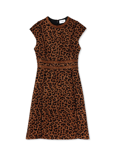 Shop St John Leopard Sequin Knit Cap Sleeve Dress In Caramel/copper Multi