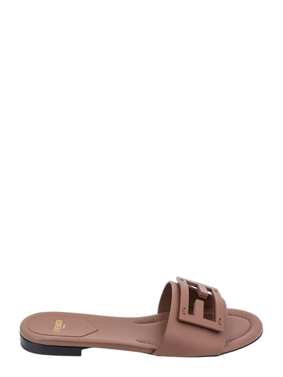 Shop Fendi Baguette Flat Sandals In Brown