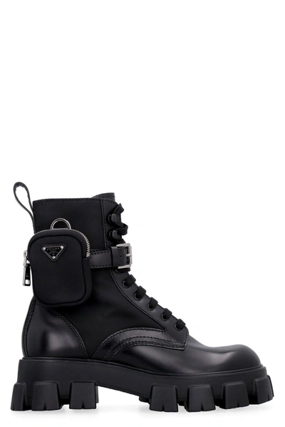 Shop Prada Panelled Pouch-attached Combat Boots In Nero
