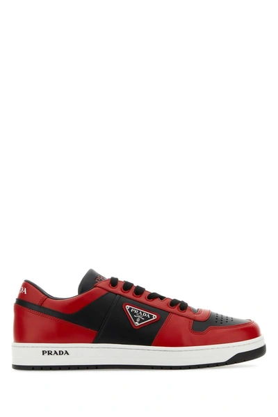 Shop Prada Two-tone Leather Downtown Sneakers In Nero+lacca