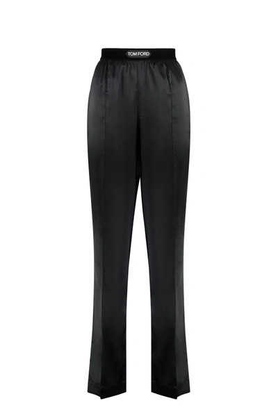 Shop Tom Ford Satin Trousers In Black