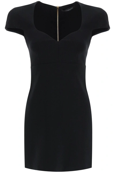 Shop Versace Crepe Mini Dress In Black (black)