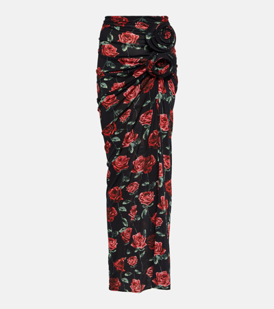 Magda Butrym Appliquéd Floral-print Stretch-jersey Maxi Skirt In Black