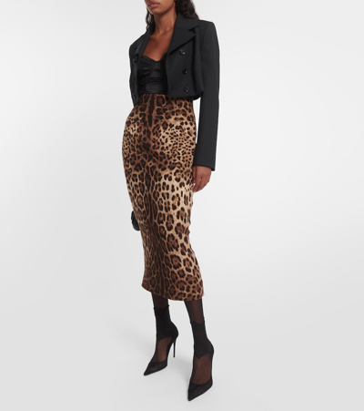 Shop Dolce & Gabbana Leopard-print Wool Pencil Skirt In Multicoloured