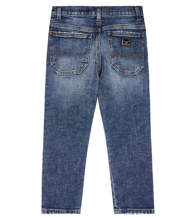 Shop Dolce & Gabbana Embroidered Mid-rise Jeans In Blue