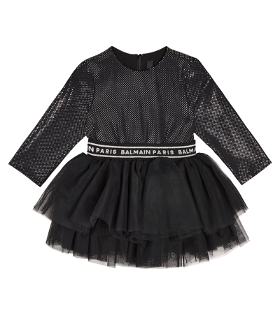 Shop Balmain Baby Tiered Dress In Black