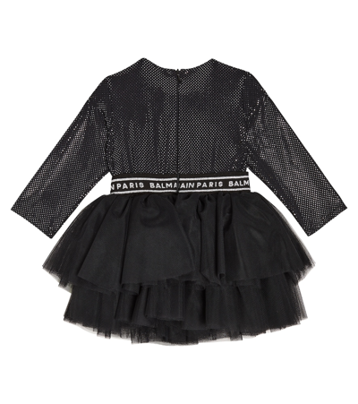 Shop Balmain Baby Tiered Dress In Black