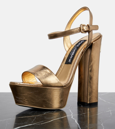 Shop Dolce & Gabbana Leather Platform Sandals In Gold
