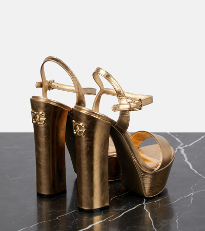 Shop Dolce & Gabbana Leather Platform Sandals In Gold