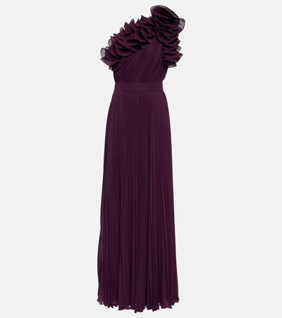 Shop Elie Saab Ruffled Chiffon Gown In Purple