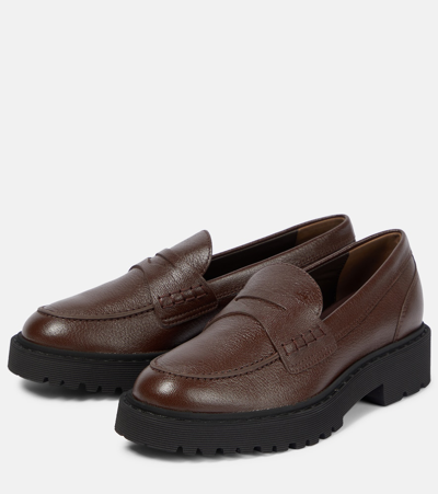 Shop Hogan H543 Leather Loafers In Brown