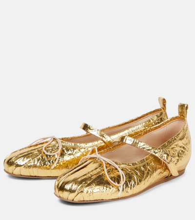 Shop Simone Rocha Laminated Leather Ballet Flats In Gold