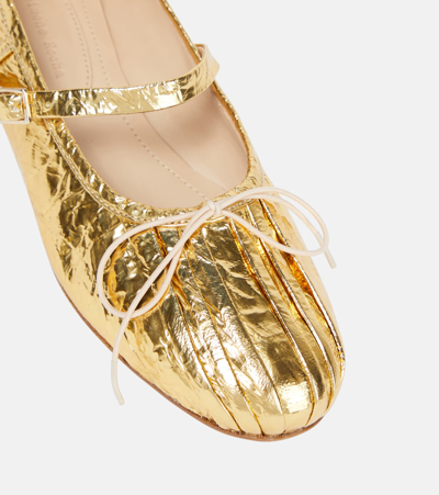 Shop Simone Rocha Laminated Leather Ballet Flats In Gold