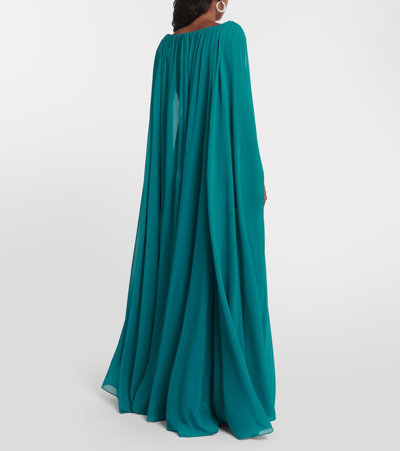 Shop Elie Saab Caped Silk-blend Gown In Green