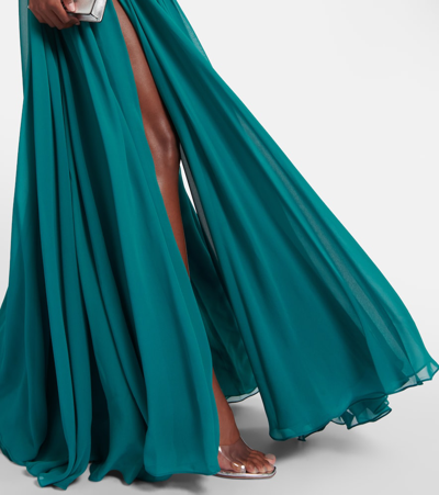 Shop Elie Saab Caped Silk-blend Gown In Green
