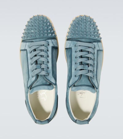 Shop Christian Louboutin Louis Junior Spikes Suede Sneakers In Blue