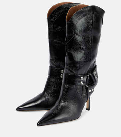 Paris Texas June Leather Mid-calf Boots In Black