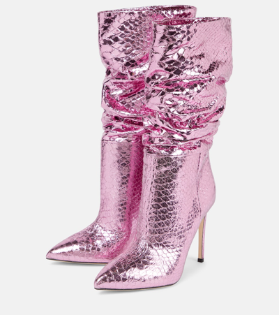 Paris Texas Slouchy Metallic Leather Boots In Pink