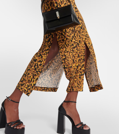 Altuzarra Claudia Feather Print Ruched Long Sleeve Shirtdress In Orange