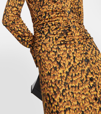 Altuzarra Claudia Feather Print Ruched Long Sleeve Shirtdress In Orange
