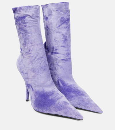 Shop Balenciaga Knife Velvet Sock Boots In Purple