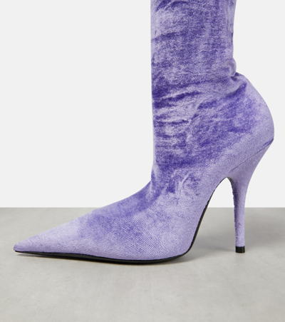 Shop Balenciaga Knife Velvet Sock Boots In Purple