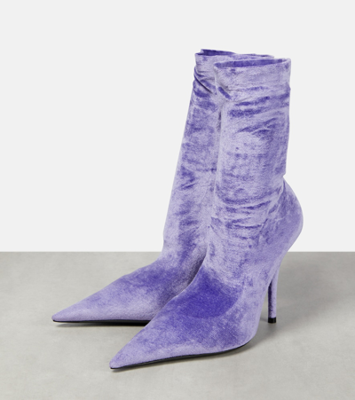 Shop Balenciaga Knife Velvet Sock Boots In Purple